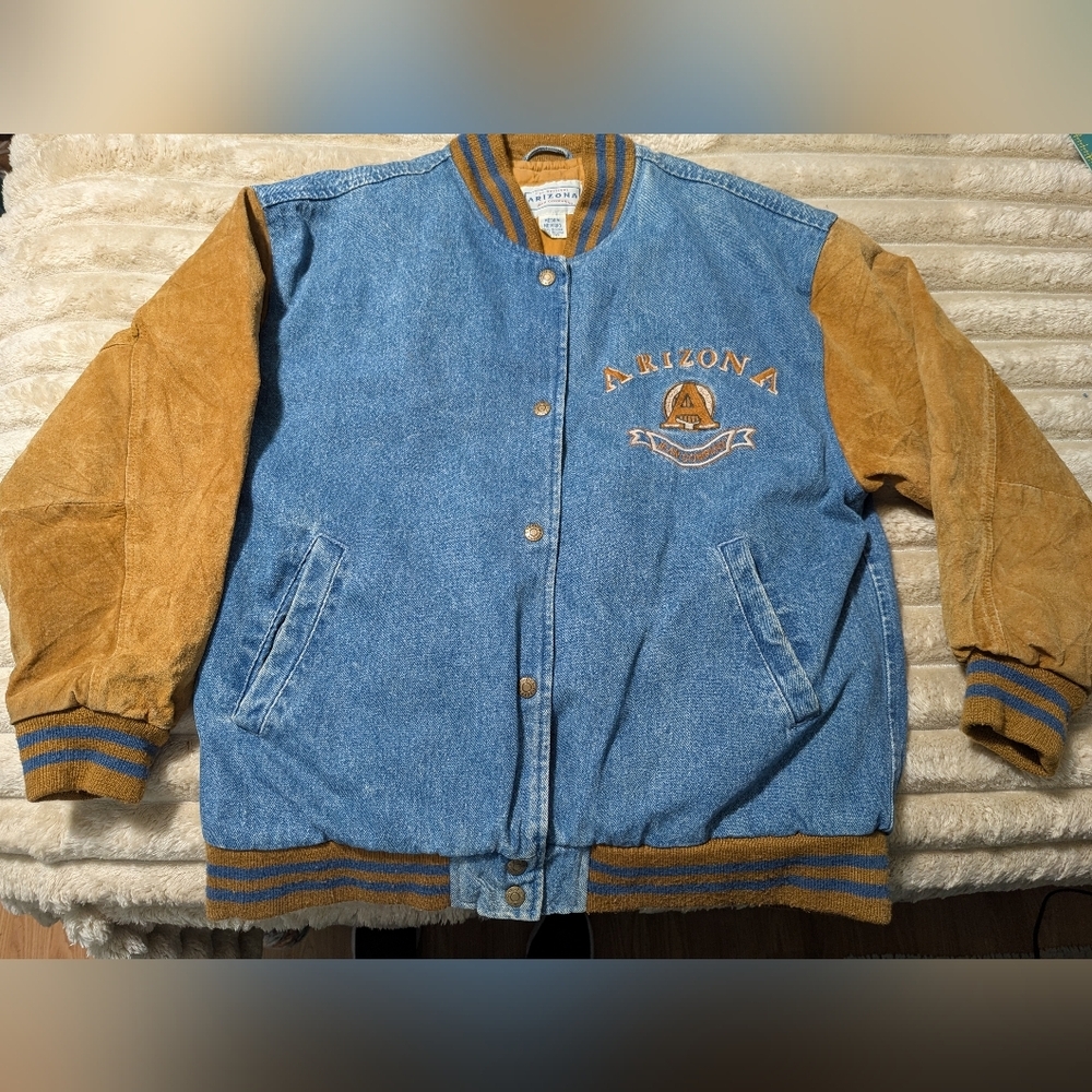 Vintage 90's AriZona Jean Jacket W/Tan Suede Sleeves Size M